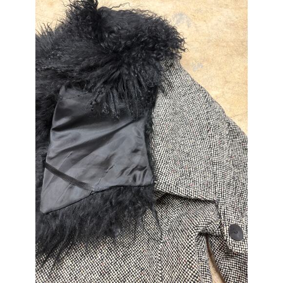 Vintage Italian Cropped Wool Tweed Jacket w/ Removable Mongolian Lamb Fur Collar - Picture 5 of 10